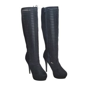 Women's Knee High Suede Sz 9 Stiletto Heel Platform Boots Whimsigoth Witchy Y2K